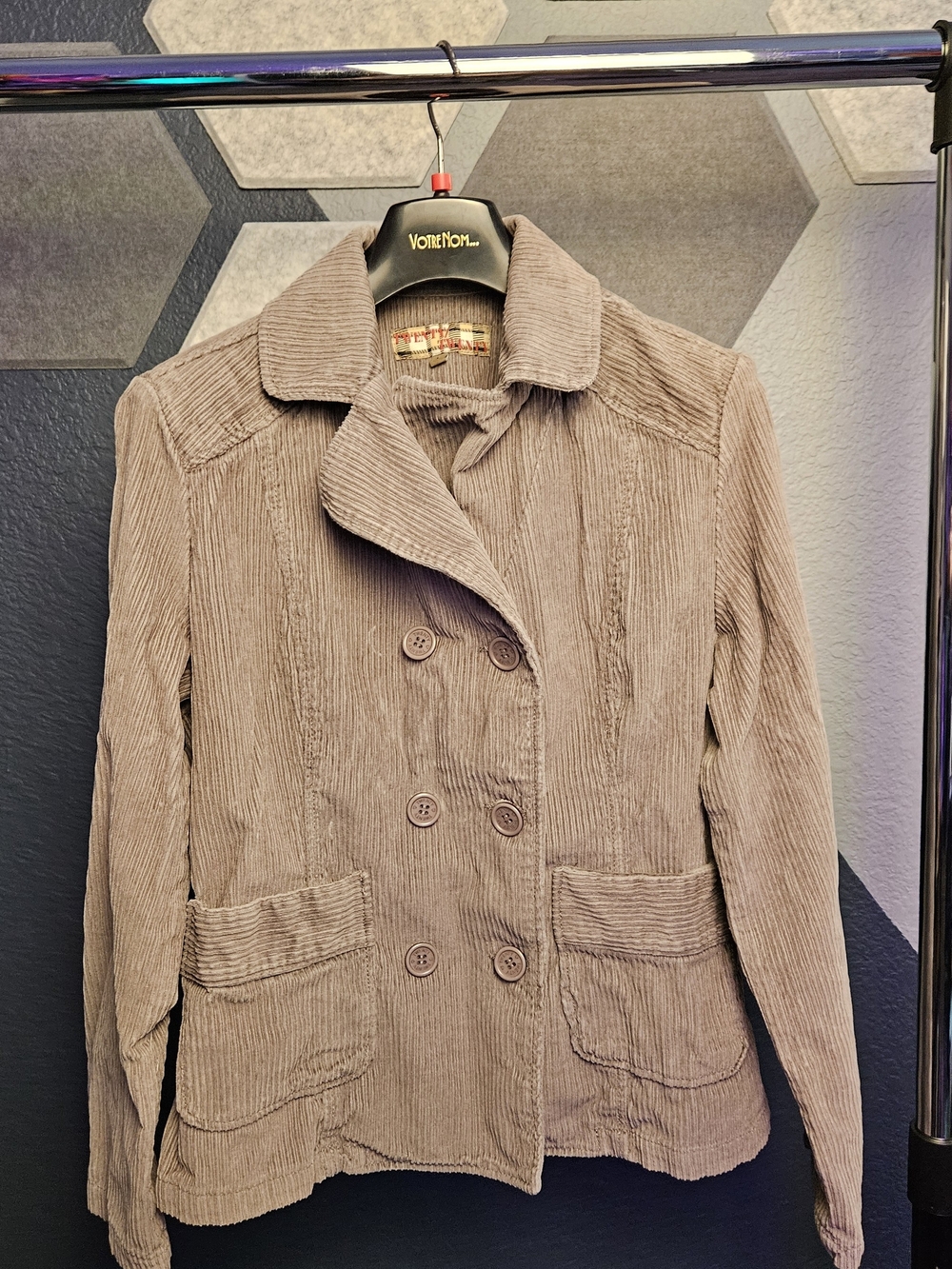 Taupe Corduroy Double-Breasted Blazer Jacket